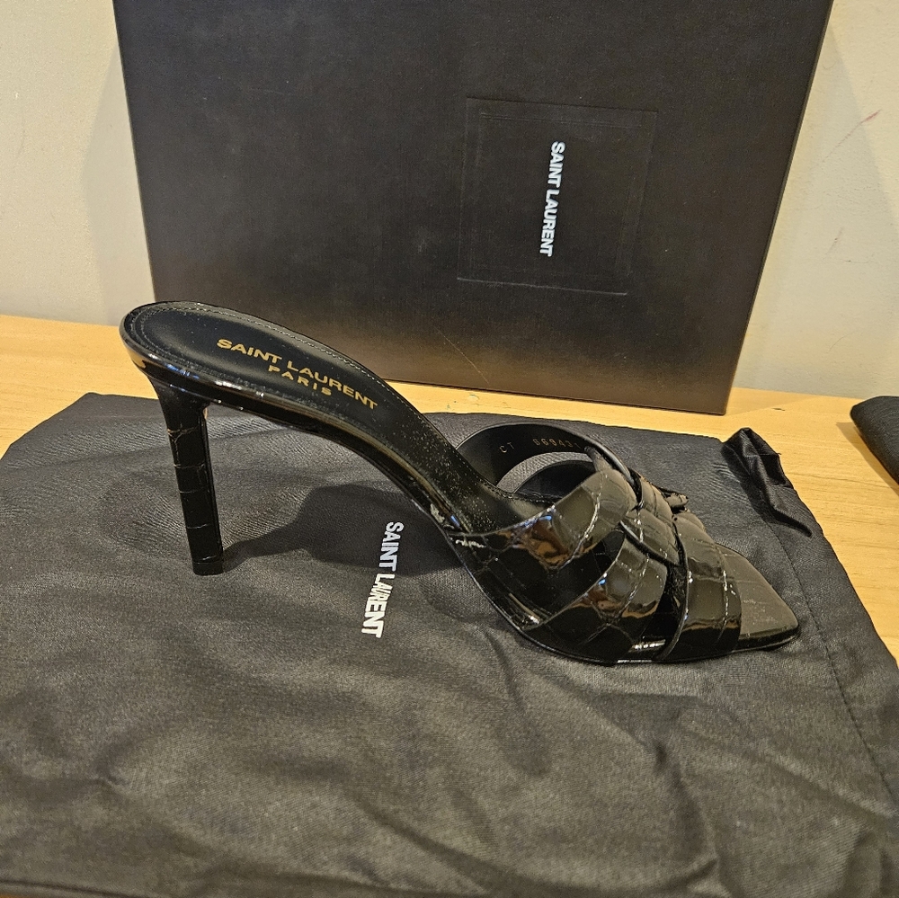 Saint Laurent Tribute Mules Black Embossed Crocodile Leather Size 39 - Picture 3 of 10